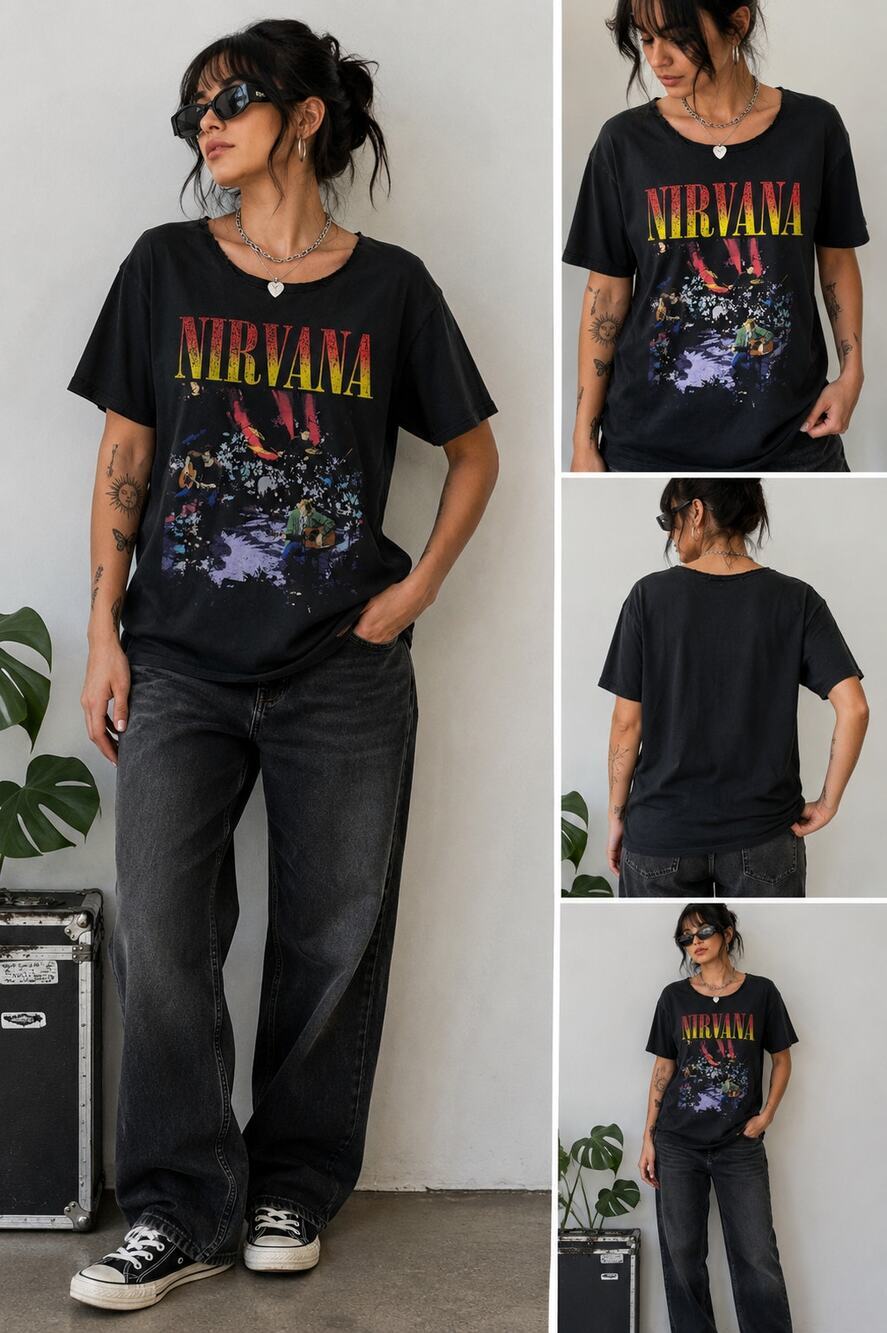 Nirvana MTV Unplugged Band Tee Distressed Cutoff Neck Graphic T-Shirt XL Grunge